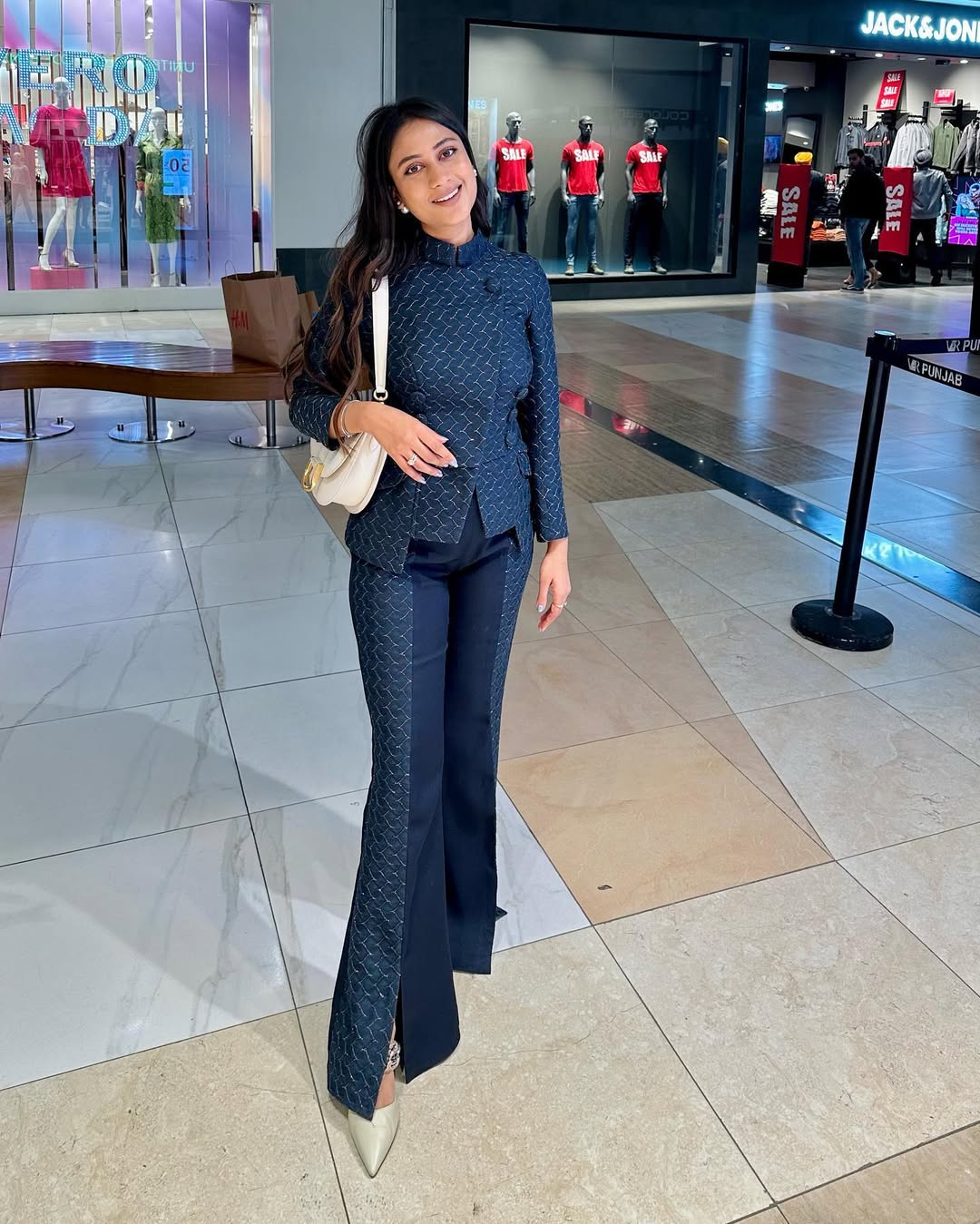 Prisella navy blue Flapper coord set with side slit pants