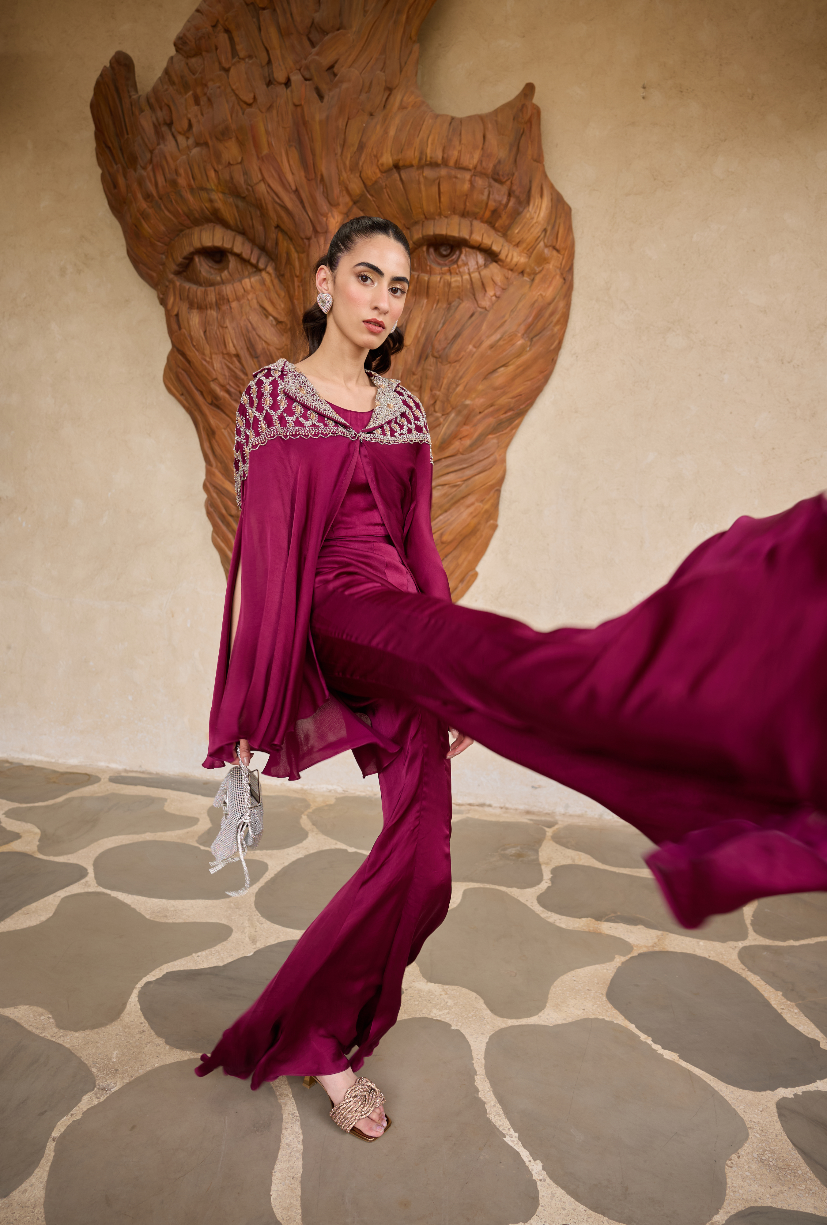Designer Indian outfit with statement embellished neckline