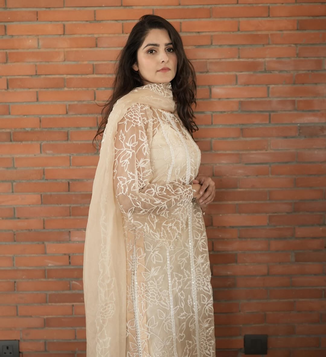 White Organza Top With Bandeau, Pants and Dupatta