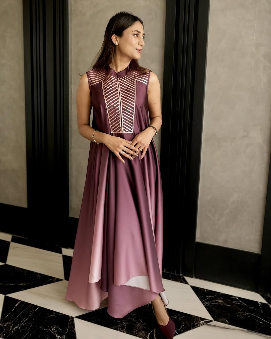 Elegant evening wear satin dress from Prisella’s collection