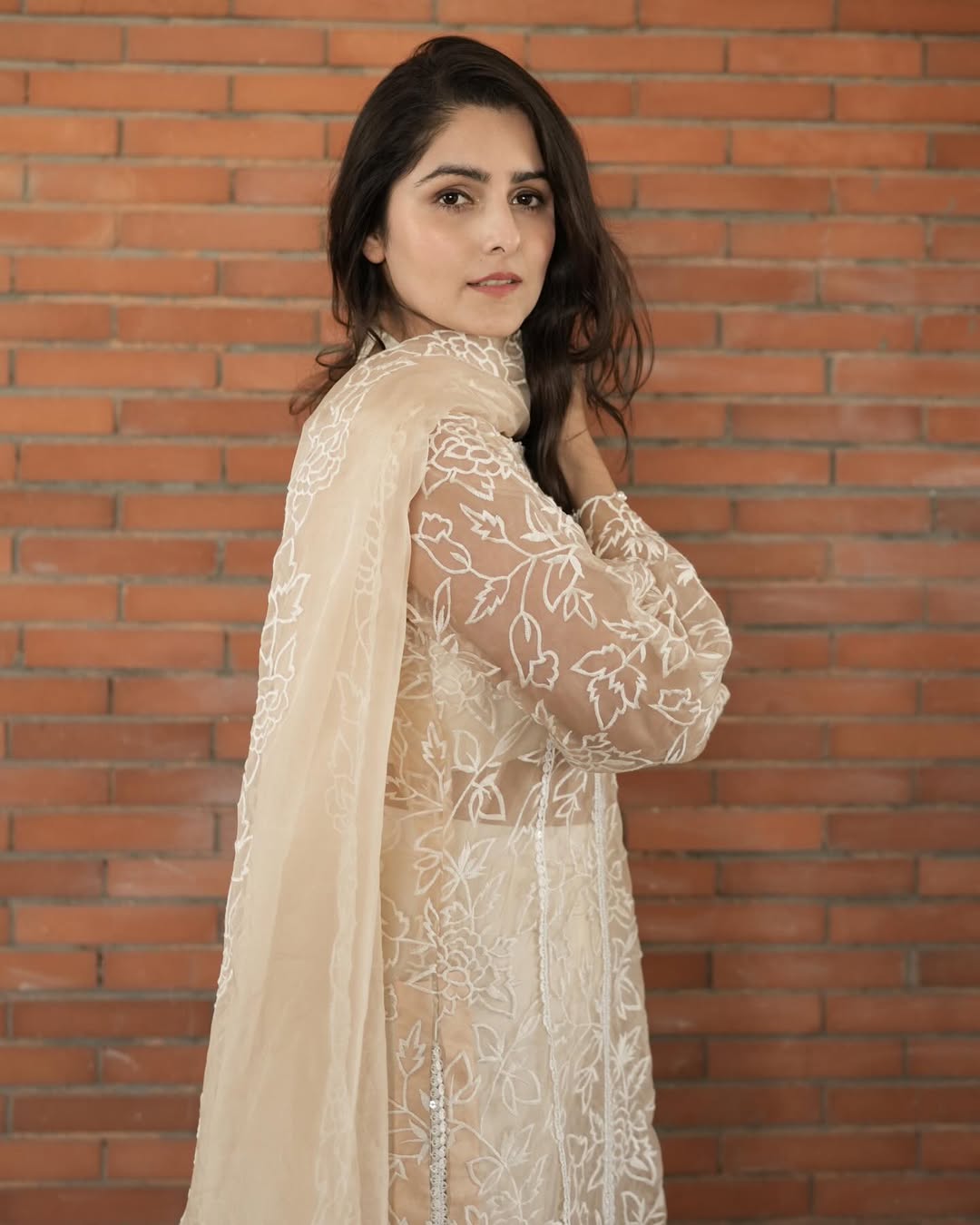 White Organza Top With Bandeau, Pants and Dupatta