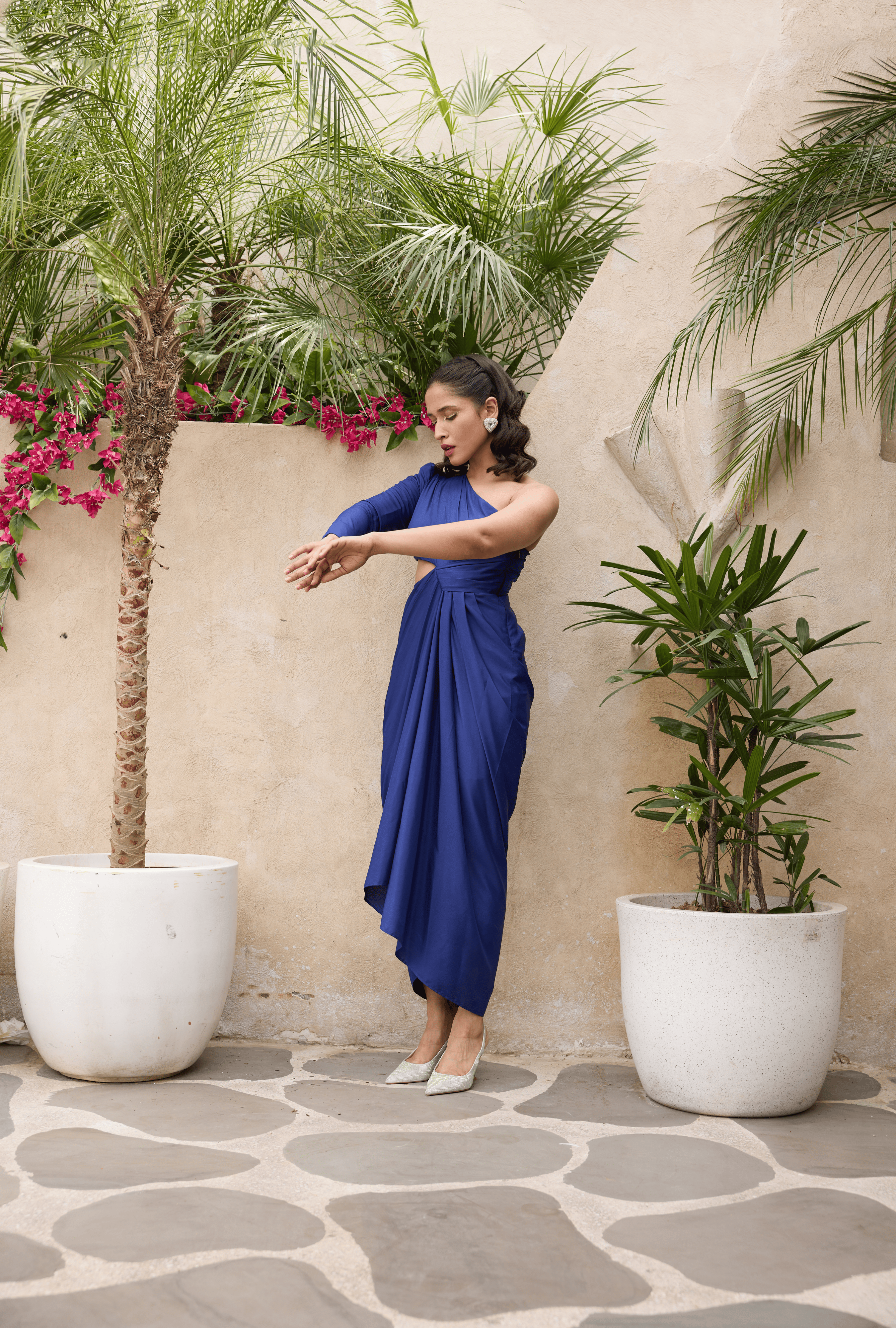 Indo western one-shoulder dress perfect for festive gatherings