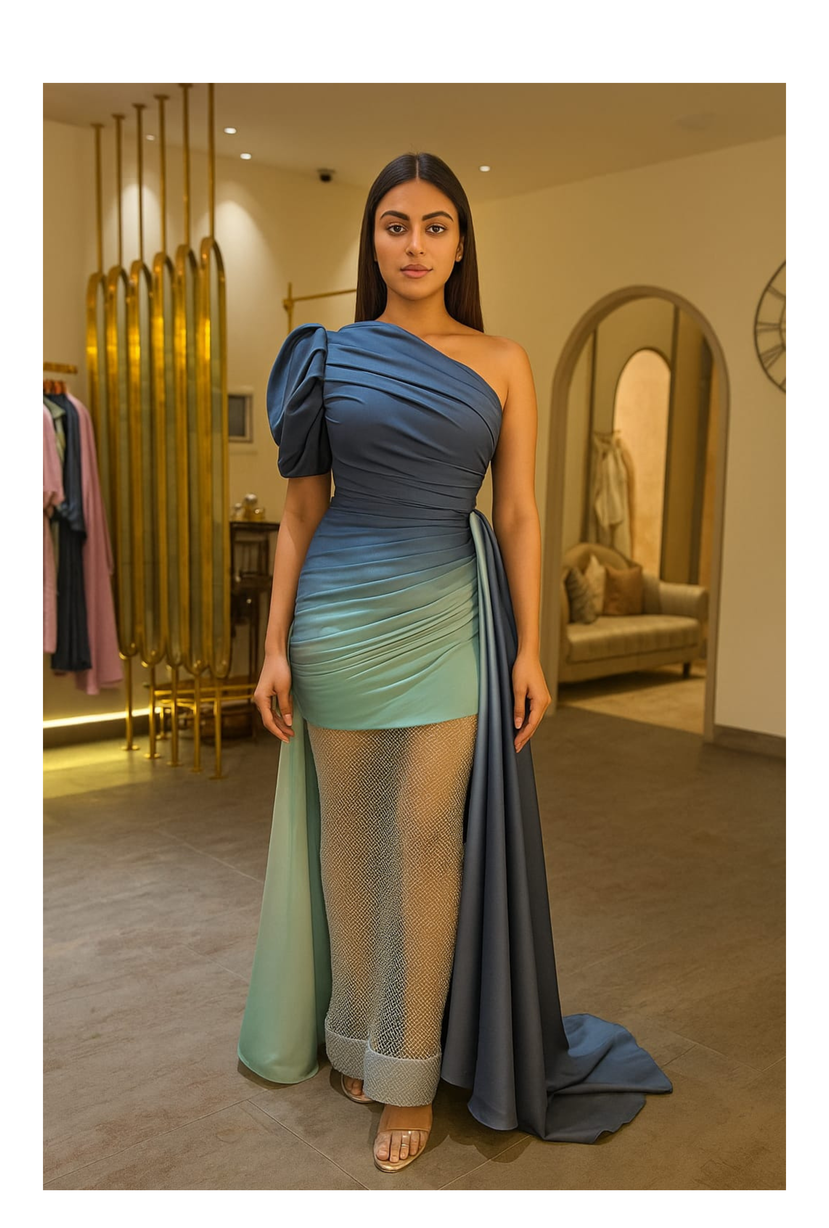 Prisella One-Shoulder Blue Ombre Gown for Women | Party & Festive Wear Prisella One-Shoulder Blue Ombre Gown for Women | Party & Festive Wear