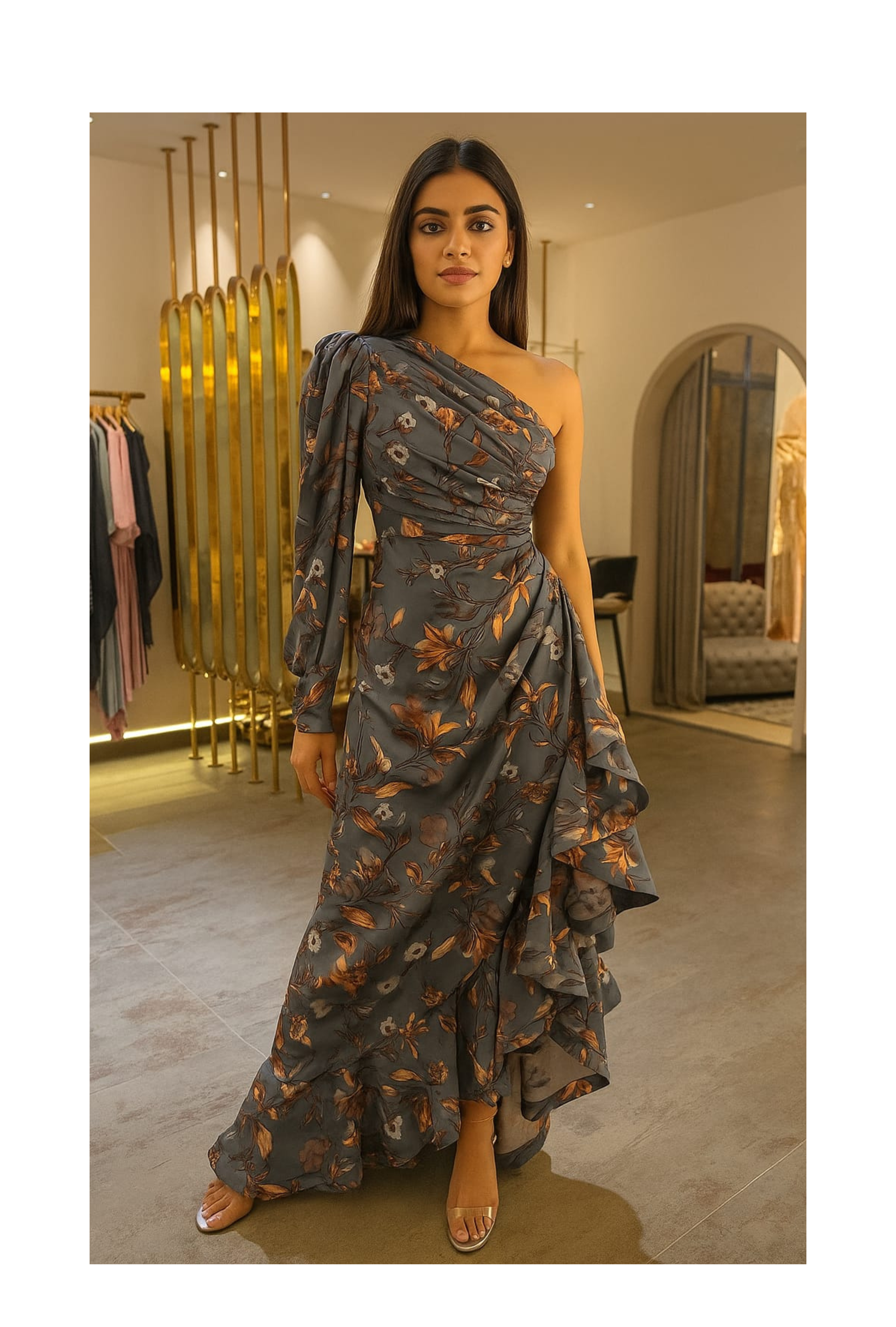 Gray One Shoulder Gown